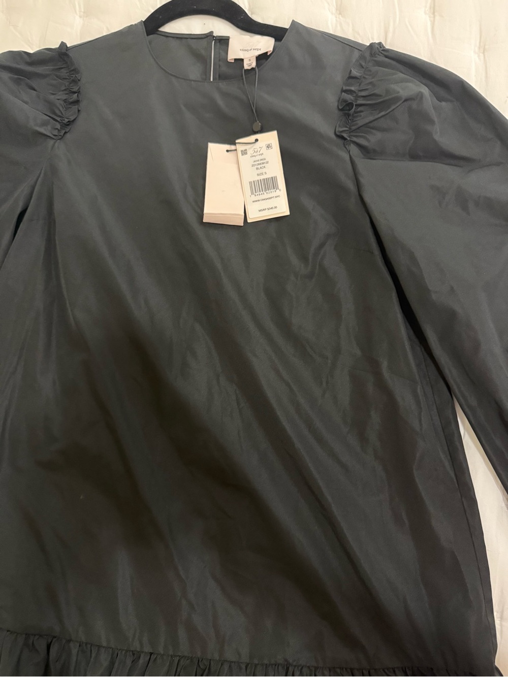 cinq a sept Black Puff-Sleeve Ruffle-Hem Mini Dress - Picture 2 of 5